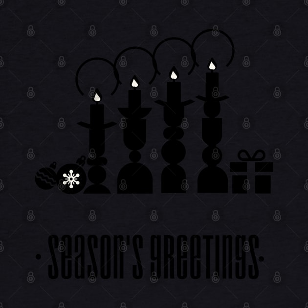 Modern Christmas Greetings in black and white, showing the four advent candles, gift and Christmas decoration by marina63